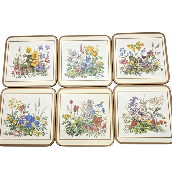 Pimpernel Meadow Flowers Cork Backed Coasters Set Of 6 England - Picture 11 of 12